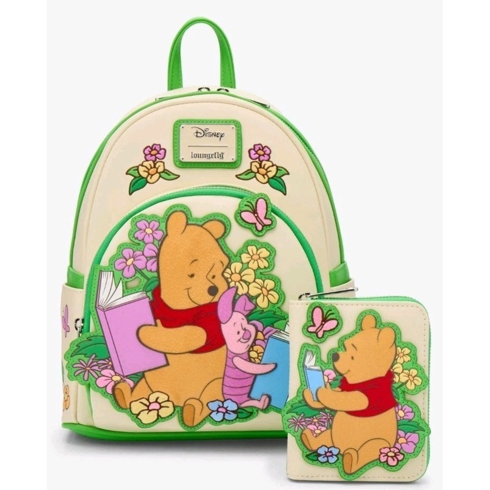 NWT Loungefly Disney Winnie the Pooh & Piglet Reading Floral Backpack & Wallet